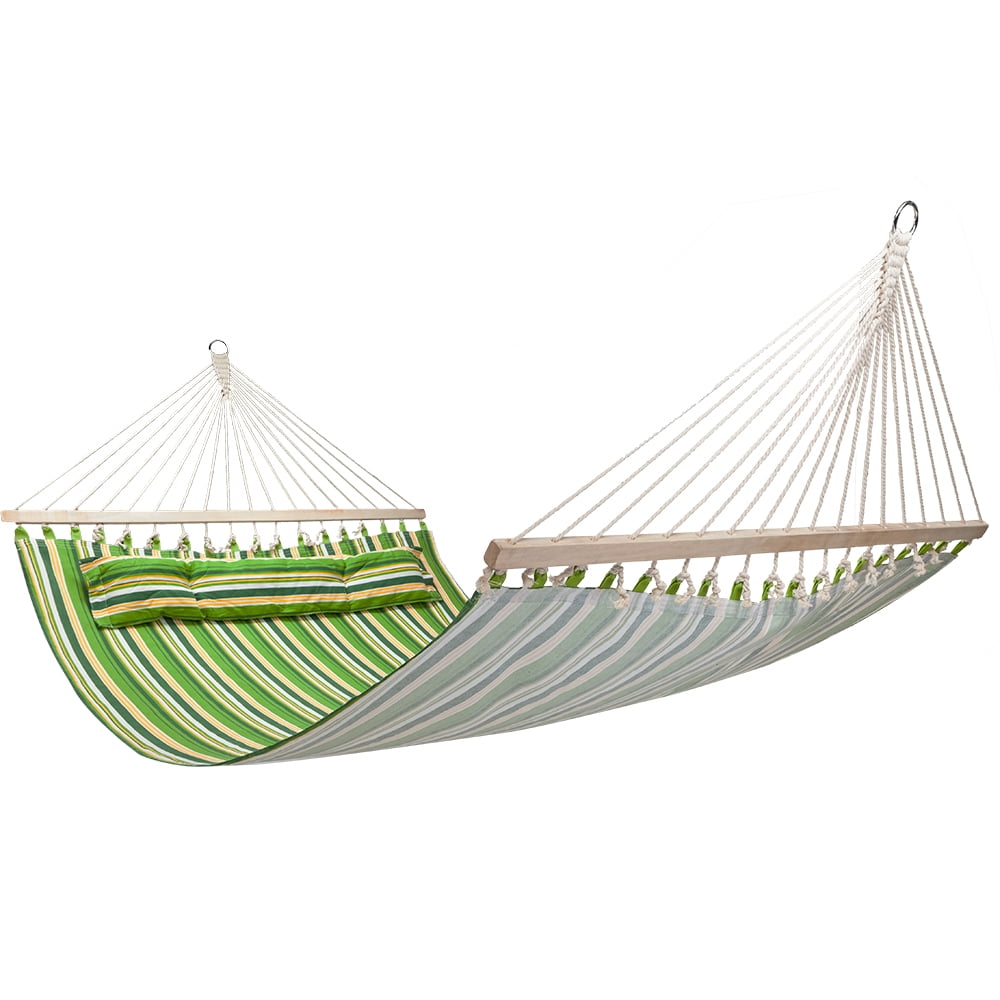 Green Outdoor Portable Stylish Printing Style Double Hammock 2 Person Cotton Fabric Travel 300lbs Hammocks Beach Swing for Outdoor Camping Travel