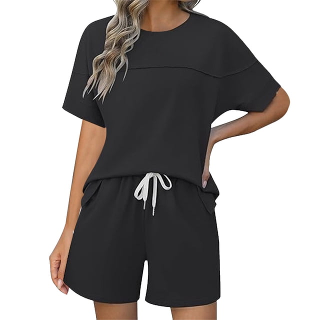 Yubnlvae Women's Summer 2-Piece Outfit - Color Block Lounge Set with Pockets Black Xl, Summer Two Piece Set with Pockets Loose Fit Color Block Design Casual Chic Women's Outfit