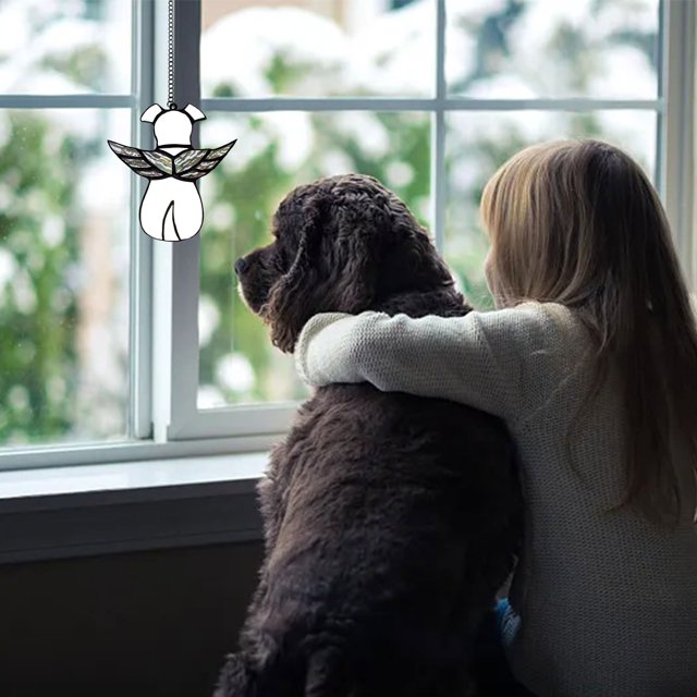Stained Glass Angel Wing Memorial Suncatcher For Pet Remembrance And Sympathy Window Hanging