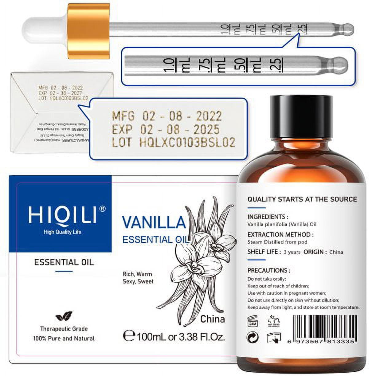 HIQILI 16 Fl Oz Vanilla Essential Oil, 100% Pure Natural Vanilla Oil for  Skin, Diffuser, Perfume - 500ML