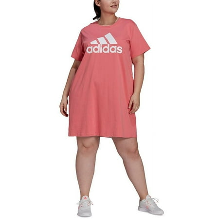 Adidas Plus Size Cotton Badge of Sports T-Shirt Dress - Clear Pink/white-3X