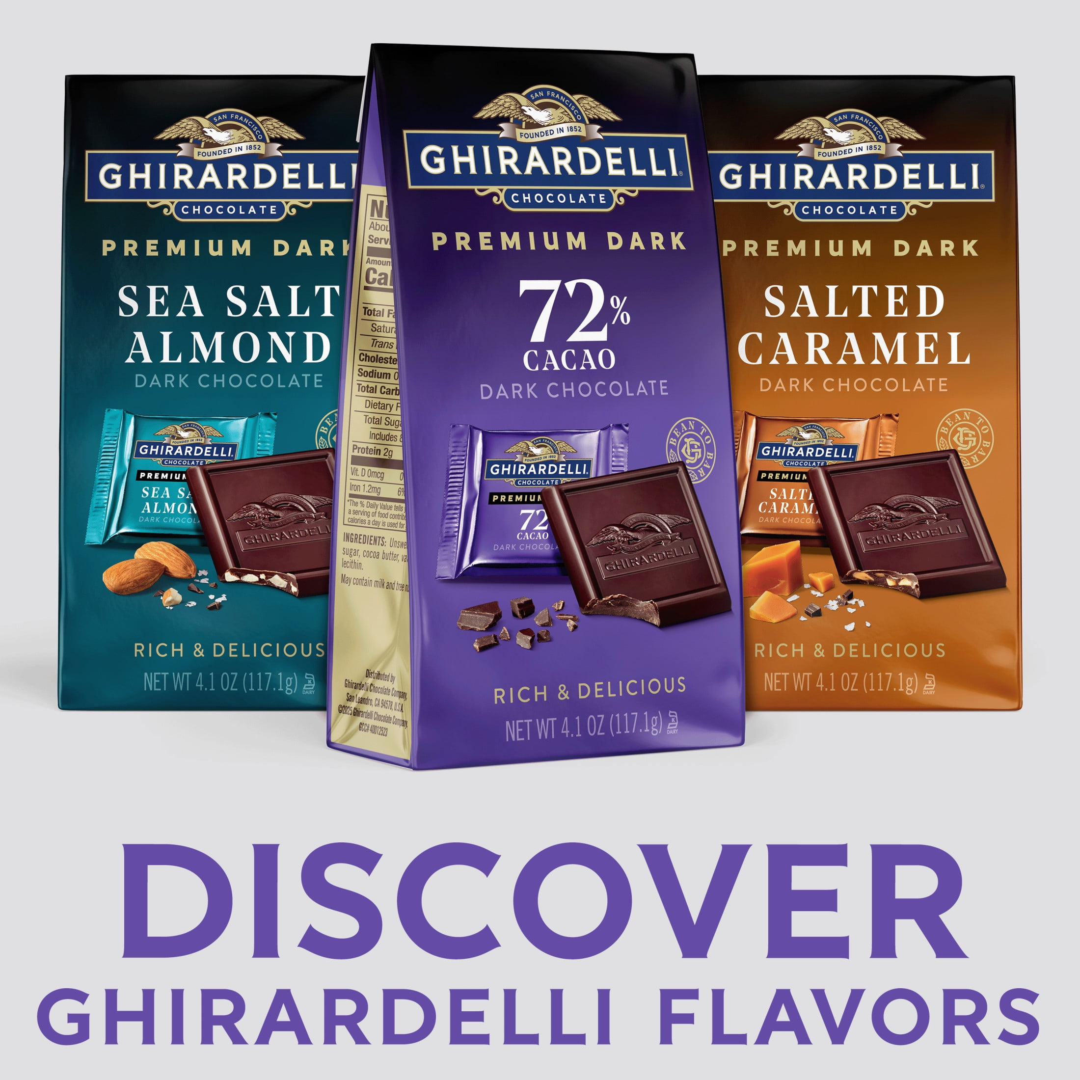 GHIRARDELLI PREMIUM DARK 72% Cacao Dark Chocolate SQUARES, 4.1 oz Bag