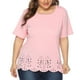 thumbnail image 4 of Sonducket Blusa de mujer Camiseta de manga corta con cuello Camiseta suelta informal para niña Prendas para la parte del cuerpo Rosa 3XL, 4 of 7