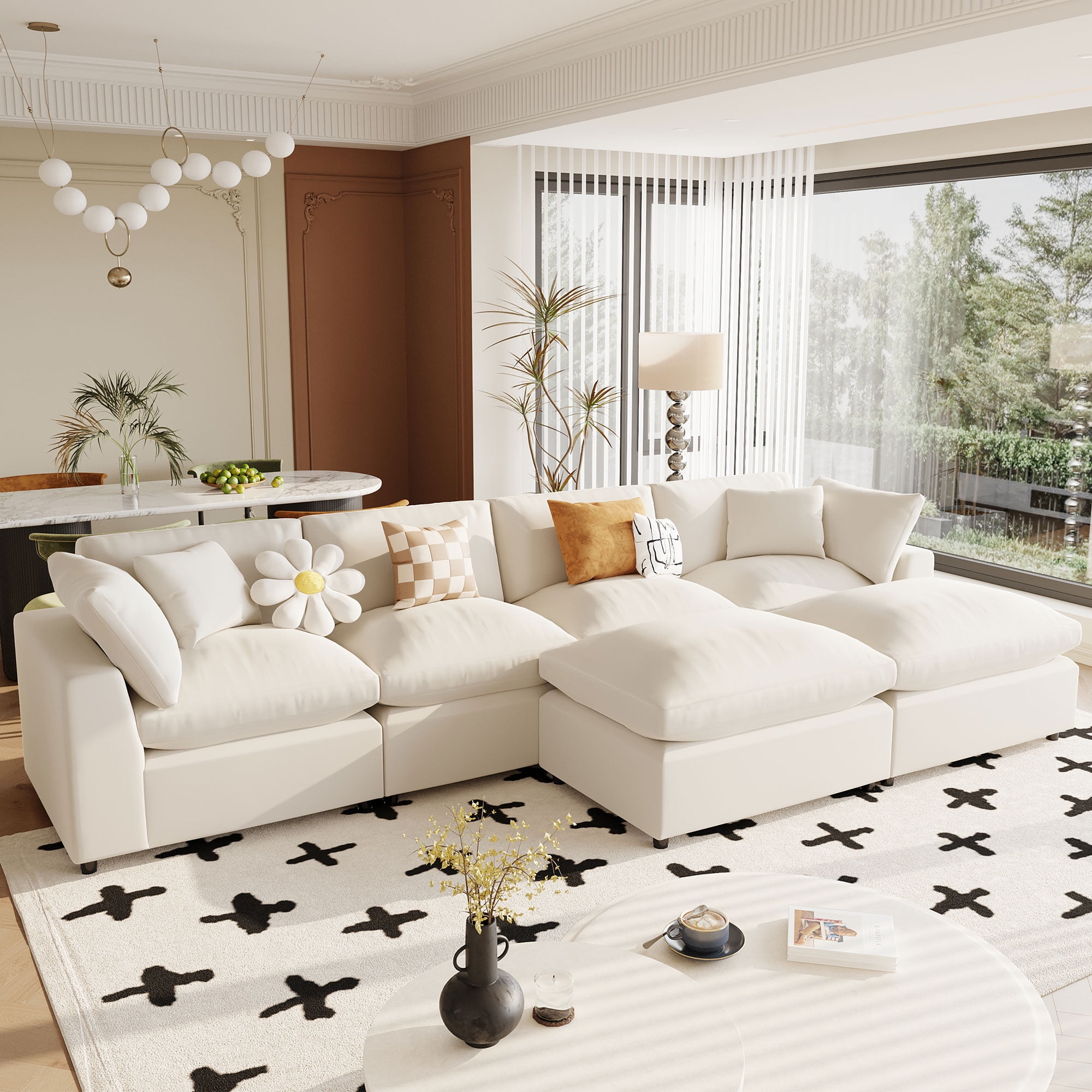 Harper & Bright Designs Convertible Modular Sectional Sofa with 2 Removable Ottomans & Pillows, Large U Shape Cloud Couch with Reversible Chaise for Living Room, Beige