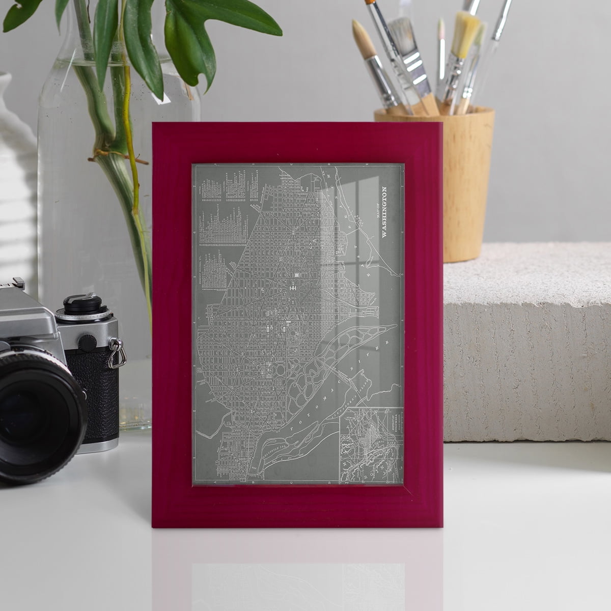 City Map of Washington D.C. -Framed Print w/glass-Cherry Red