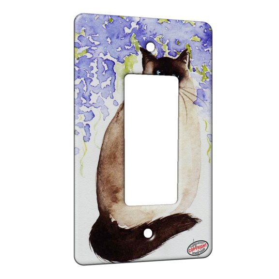 KuzmarK™ 1 Gang Rocker Wall Plate - Himalayan with Wisteria Cat Art by Denise Every