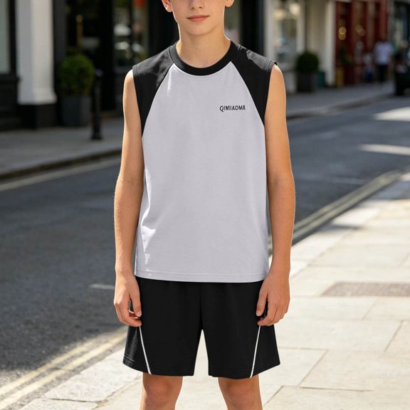 Amidoa Boys 2 Piece Outfits Summer Clothes Cute Tank Top and Casual Pants Kids Clothing Sets Gray Size 12