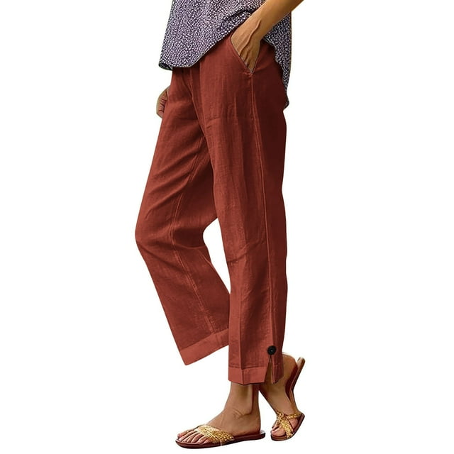 Wensltd Women Linen Pants Solid Color Casual Summer Fall Pants