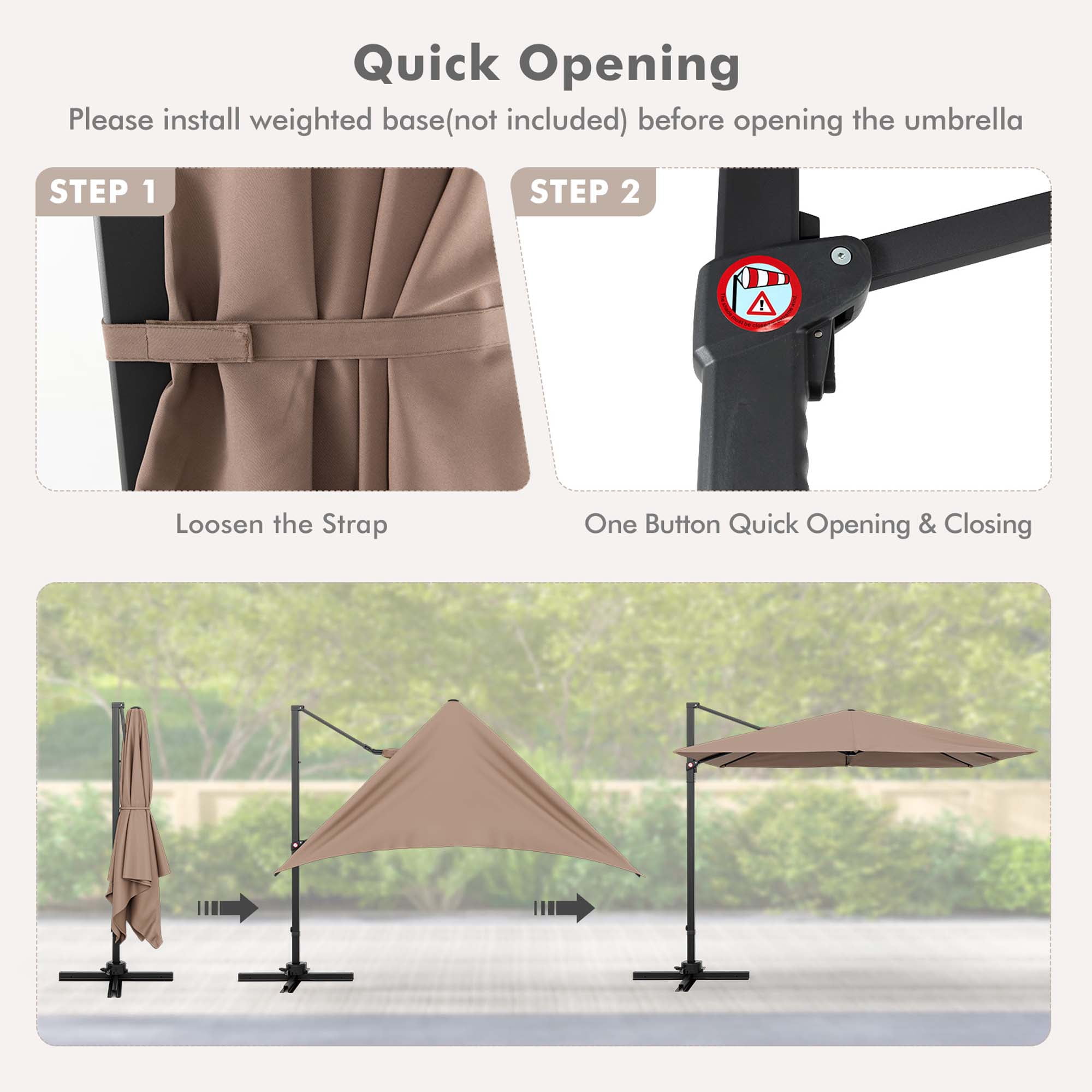 Costway 98.40" Coffee Square Cantilever Patio Umbrellas, Heavy Duty Frame