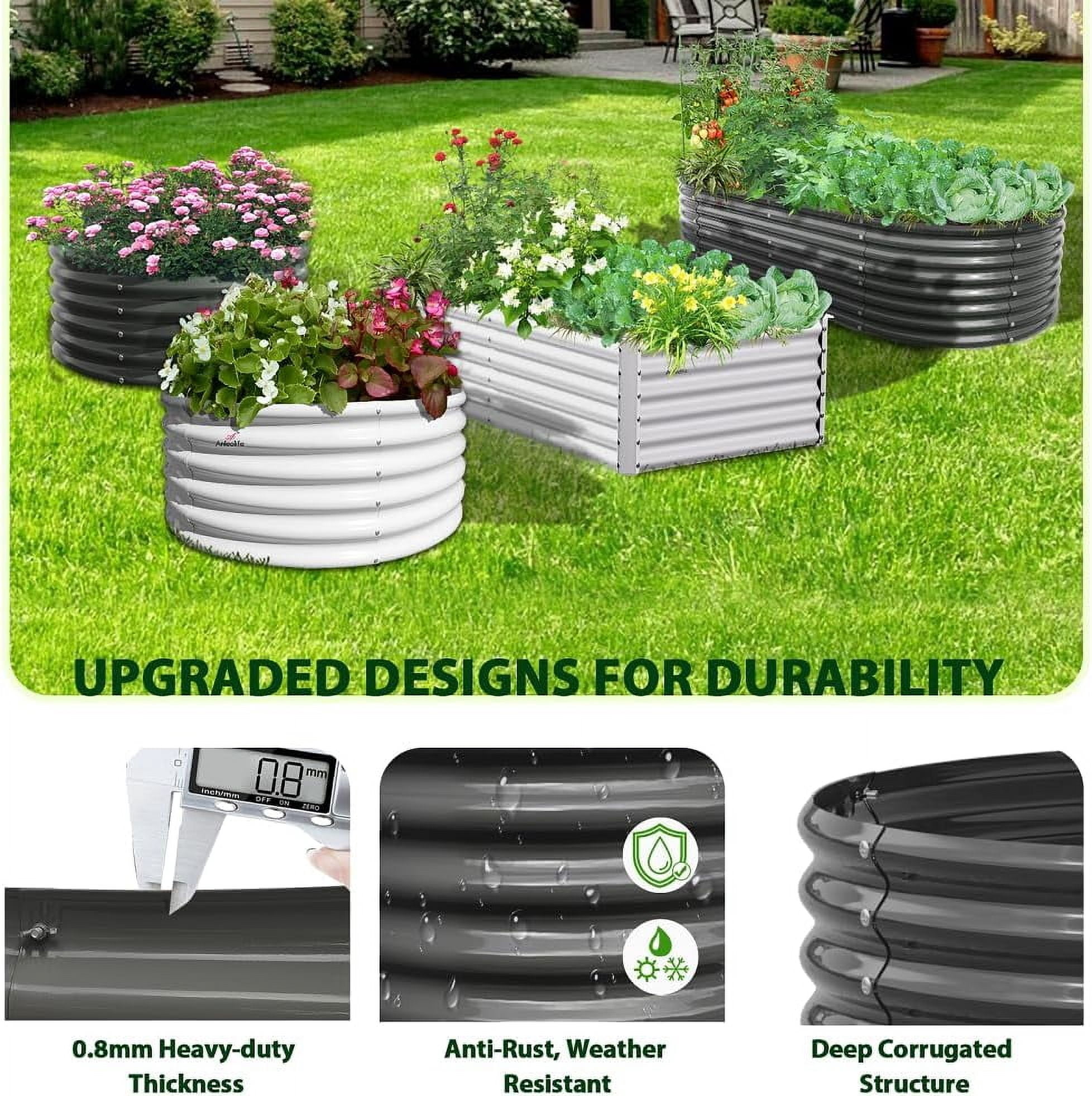 ANLEOLIFE 2-Pack 4ft x 18” Tall Galvanized Raised Garden Beds Outdoor, Round Metal Planter Box for Planting Vegetables Flowers Herb, Anti-Rust, Quartz Grey