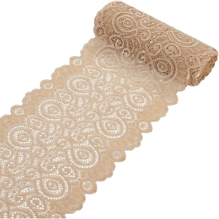 6 Yards Wheat Polyester Lace Trim Fabric 7.48Inch Wide Elastic Lace Ribbon for Wedding Decorations Sewing DIY Making and DIY Crafts