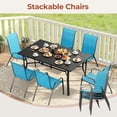 thumbnail image 5 of Arlopu 7pcs Outdoor Patio Dining Set, Patio Rectangular Metal Table & 6 Stackable Textilene Chairs, Outdoor Furniture for Backyard Garden Poolside, Blue, 5 of 9