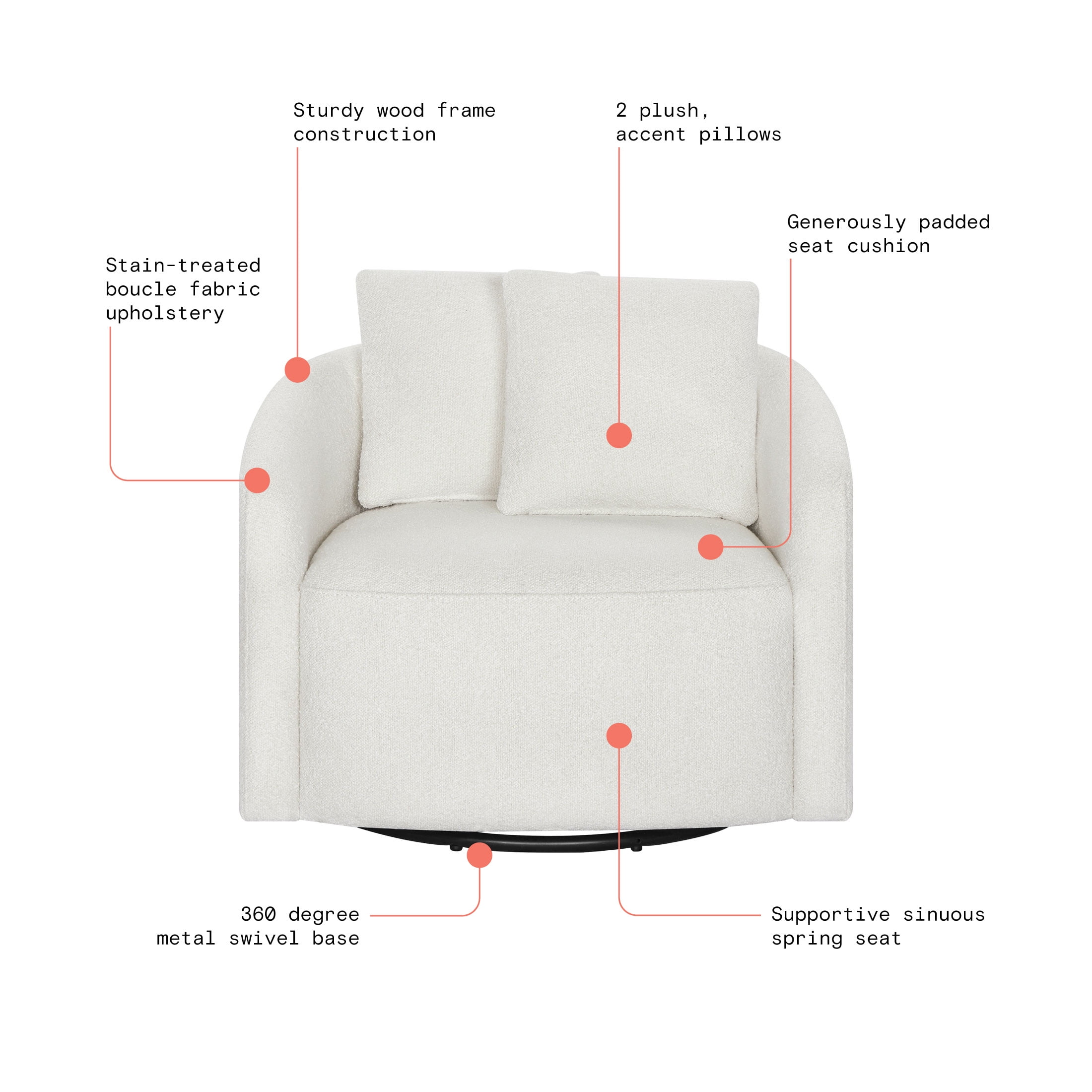 Beautiful Drew Kids Accent Chair by Drew Barrymore, Cream Bouclé Fabric