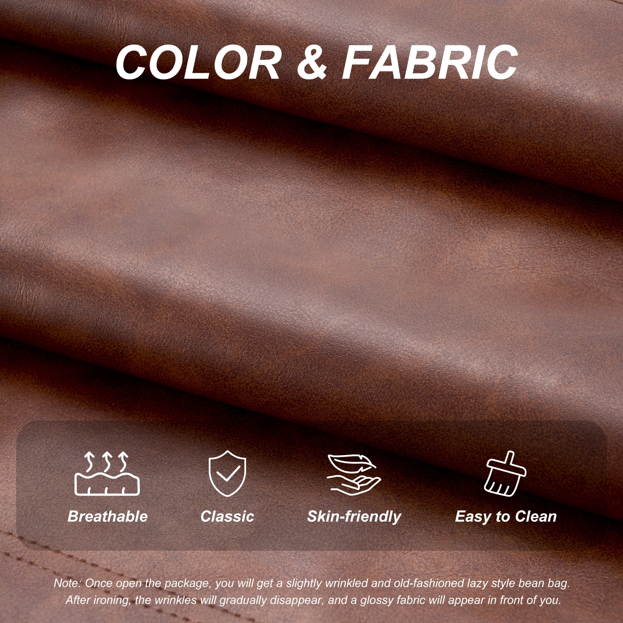 Hobestluk Giant Bean Bag Chair, Faux Leather Memory Foam Bean Bag Sofa for Adults, Living Room Bedroom Dorm Office, Brown