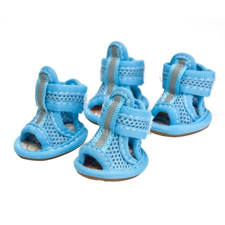 

Yesbay 4Pcs Pet Shoes Anti-Skid Rubber Sole Dog Sandals Shoes for Outdoor Blue 3#