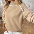 thumbnail image 6 of thefmos Women's Stand Collar Color Block Knit Sweater Loose Fit Long Sleeve Casual Pullover Fashion Fall Winter Outfit, Khaki M, 6 of 9