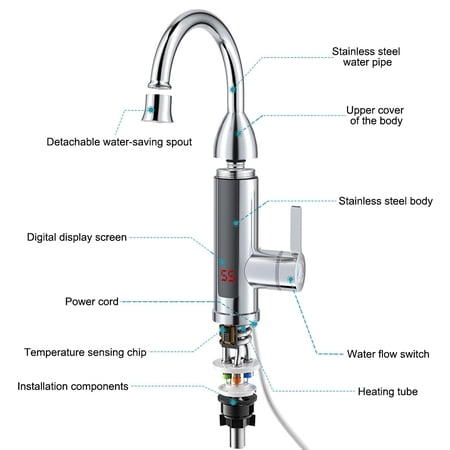 Water Heater Electric 3000W 220V/110V Hot Cold Mixer IPX4 Waterproof Faucet  LED Digital Display Kitchen Basin Tap 30-60℃ Deck Silver US Plug | Walmart  Canada