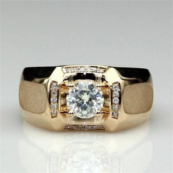 3Ct Round-Cut Lab Created Diamond Men's Band Ring 14K Yellow Gold Plated Silver