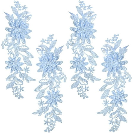 4Pcs Blue Lace Flower Applique Vintage 3D Floral Embroidery Appliques Polyester Soild Embroidered Sew on Patches Bulk for Sewing Making Crafts Dresses Gowns Wedding Headpiece Home Decor