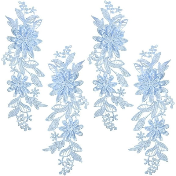 4Pcs Blue Lace Flower Applique Vintage 3D Floral Embroidery Appliques Polyester Soild Embroidered Sew on Patches Bulk for Sewing Making Crafts Dresses Gowns Wedding Headpiece Home Decor