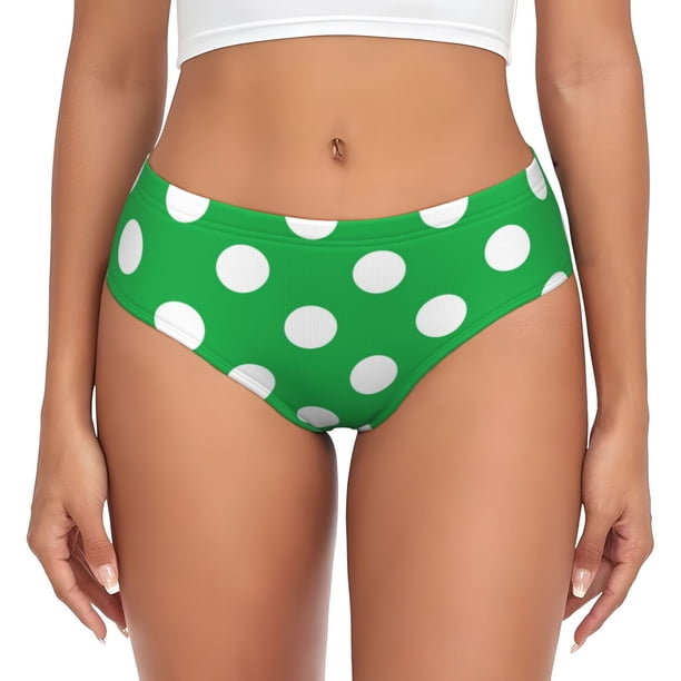 Balery Green And White Polka Dot Ropa Interior de Algodón para Mujer con Dibujo – Braguitas Cómodas y Elásticas, Estilo Clásico-X-Large
