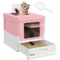 thumbnail image 1 of PawHut Enclosed Cat Litter Box with Scoop, Tray, Top Entry, Foldable, Pink, 1 of 10