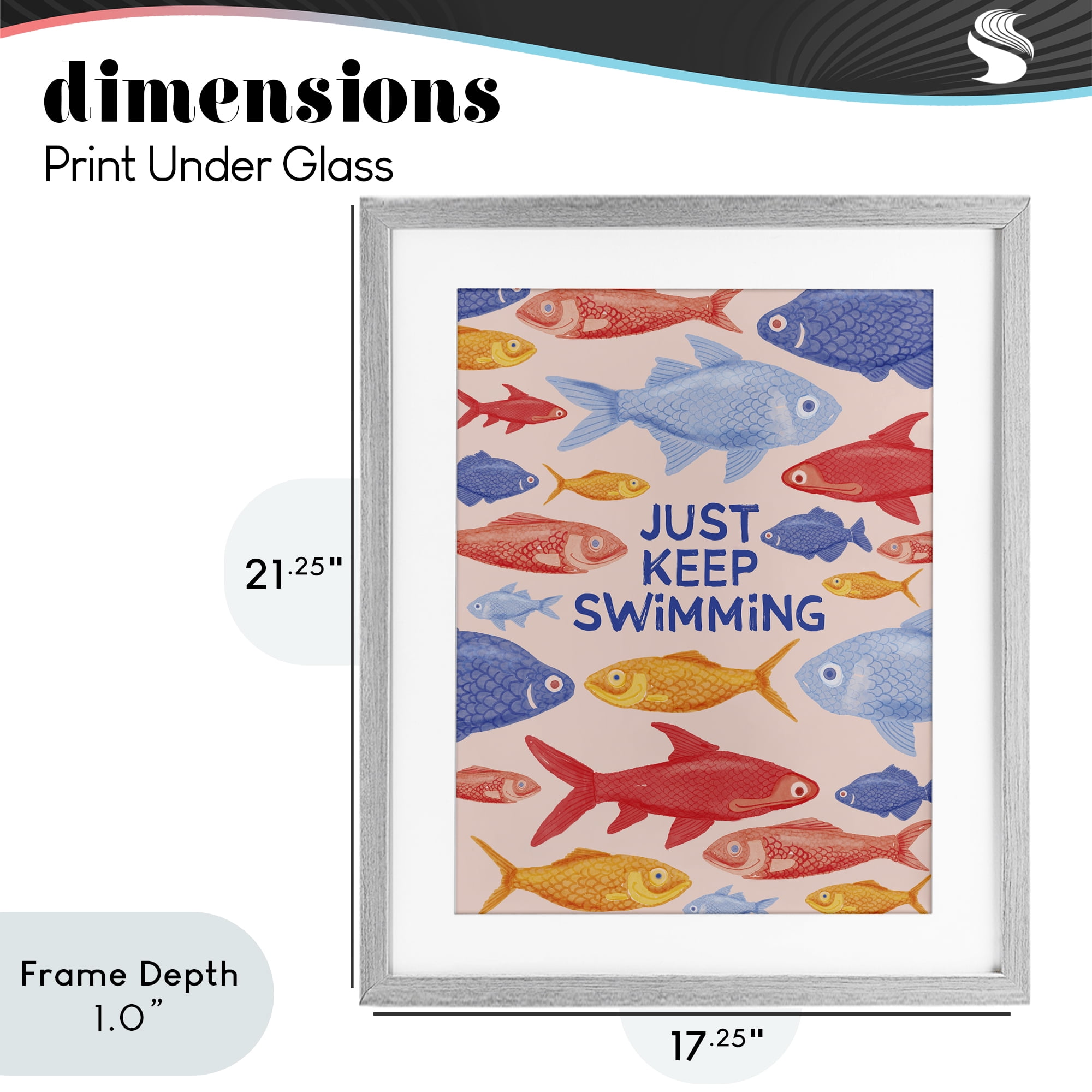 Stupell Industries Just Keep Swimming Fish Gray Framed Print Under Glass, design by The Paper Curator