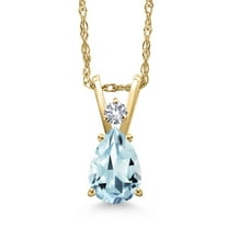 Gem Stone King 14K Yellow Gold Sky Blue Aquamarine and White Created Sapphire Pendant Necklace for Women | 0.68 Cttw | Gemstone March Birthstone | Pear Shape 7X5MM | With 18 inch Chain