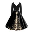 thumbnail image 4 of Women's Fashion Elegant Autumn and Winter Long Sleeve V-Neck Christmas Print Dress for Holiday Parties and Casual Wear, Stylish Women's Seasonal Dress,Gold,XL, 4 of 4