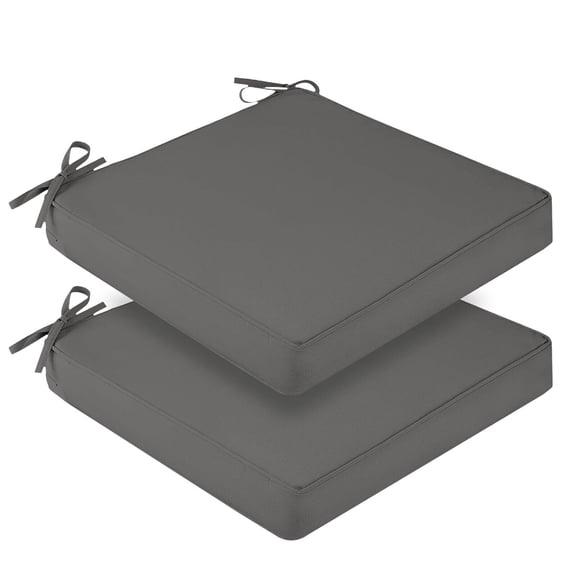 JIAN YA NA Outdoor Chair Cushions, Set of 2 Waterproof Patio Seat Cushions with 36D Sponge Filling, Handle and Ties (18 x 18 x 4 Inch, Dark Grey)