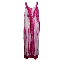 Mogul Womens Pink/White Tie Dye Long Dress Sleeveless Scoop Neck Summer Style Boho Chic Beach Cover up Tank Dress