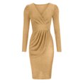 thumbnail image 4 of Sexy Dresses for Women Lowcut Ruched Slim Fitted Pencil Dress Long Sleeve Solid Color Elegant Tight Dress for Women, 4 of 6