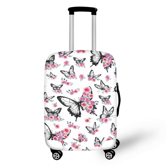 HELLHERO Black Butterflies Pink Flowers Soft Luggage Protective Cover for Adults, All Size Wear Resistant Dustproof Luggage Cover
