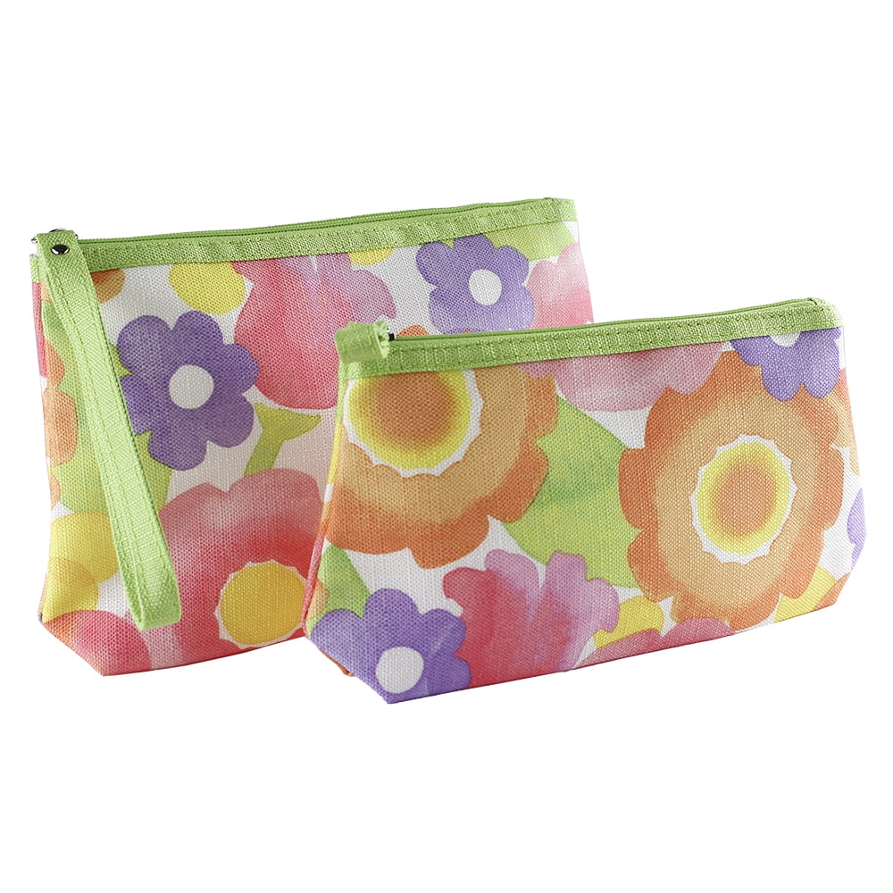 Clinique Multi-Color Flowers Cosmetic Makeup Travel Bag (2 pcs)
