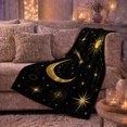 thumbnail image 5 of Golden Sun Crescent Moon And Scattered Stars, Soft Flannel Blanket with Minimal Celestial Illustration Print, Housewarming Gift and Home Decor for Bedroom and Living Room, 5 of 7