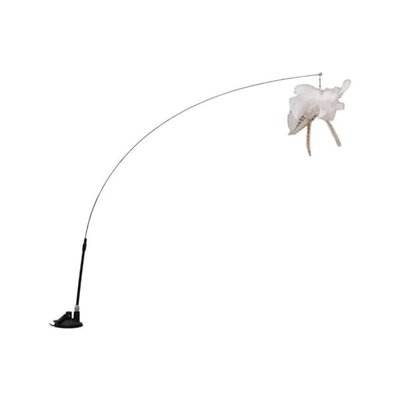 KUNWU Interactive Floor Suction Type Cat Teaser Wand with Suction Cup, Steel Wire Included, White Feather Cat Wand