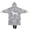 thumbnail image 2 of Oversized Wearable Blanket Hoodie,Terrier Dog Silhouette Dog and Flower Floral Sherpa Blanket Hoodie with Super Pockets,Super Warm Fuzzy Pullover for Women & Men, 2 of 6