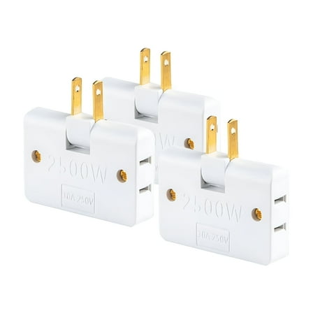 GJX 3 Pack 3 Way Flat Wall Outlet Extender - Portable Swivel Wall Tap Plug (White)