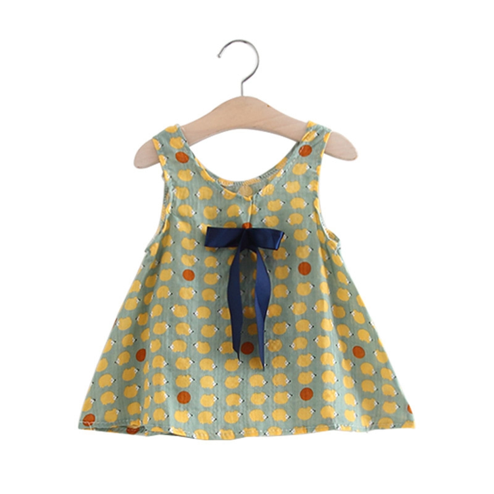 Kidbea 100% Linen Baby Girl Dress - Cute Summer Frock With Ruffled Sleeves, Yellow, Rust, Blue & Green