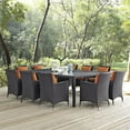 thumbnail image 4 of Modern Contemporary Urban Design Outdoor Patio Balcony Eleven PCS Dining Chairs and Table Set, Orange, Rattan, 4 of 7