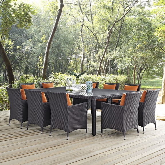 Modway Convene 11 Piece Outdoor Patio Dining Set in Espresso Orange