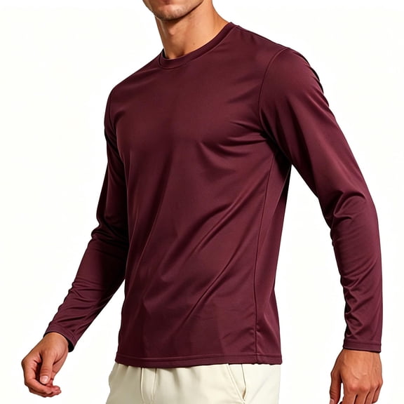 COSFO Red Mens Big and Tall T Shirts Athletic Dry Fit Long Sleeve Workout Shirts Mesh Crew Neck Pullover Moisture Wicking Slim Fit Men Shirts