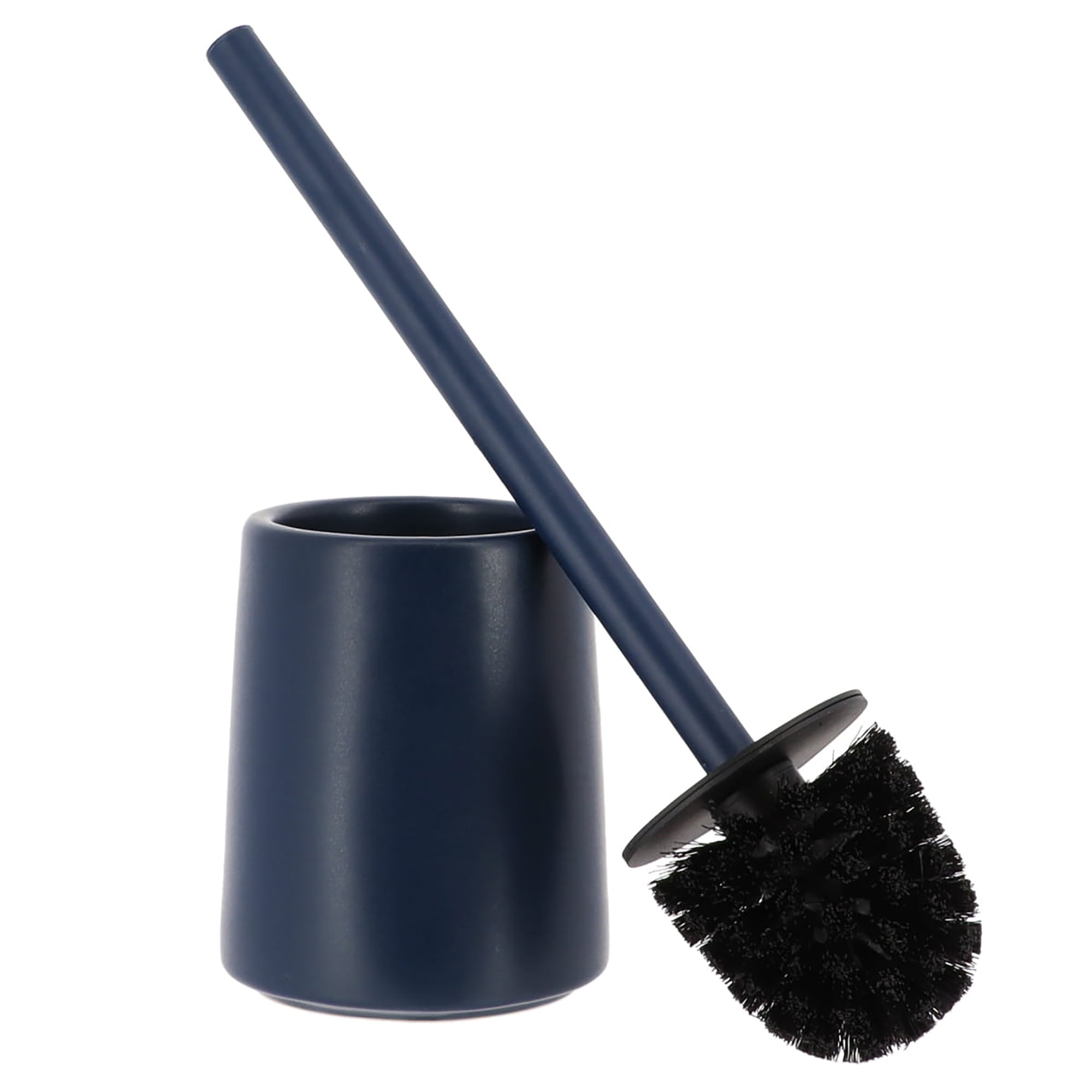Navy Blue Stoneware Toilet Bowl Brush and Holder Durable and Stylish