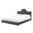 thumbnail image 1 of Platform Bed Frame, King Size, Charcoal Grey Gray, Velvet, Modern Contemporary, Bedroom Master Guest Suite Room, 1 of 10