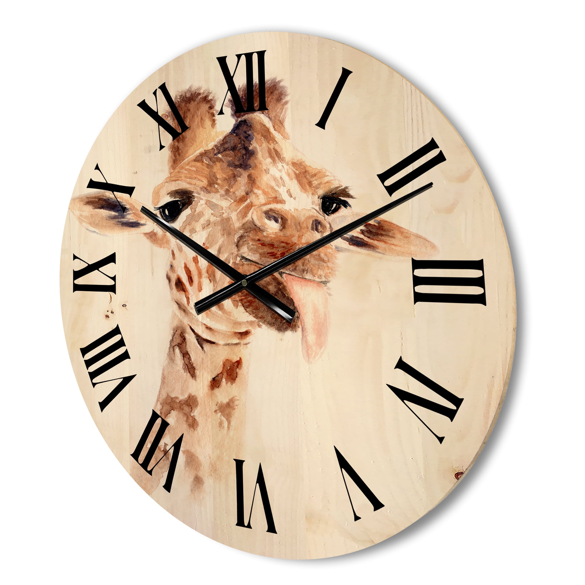 Designart 'Close Up Portrait of A Giraffe X' Farmhouse Wood Wall Clock