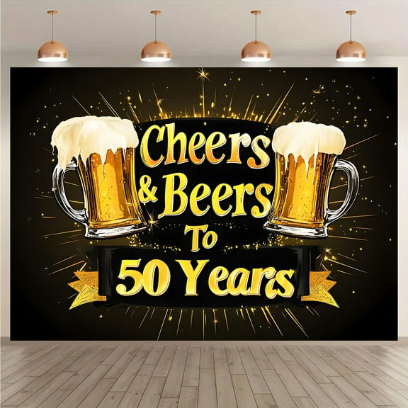 Cheers & Beers to 50 Years Backdrop Black and Gold Happy 50th Birthday Photography Background 50th Anniversary Beer 50 Year Old Birthday Party Decorations Banner Supplies Photo Booth Props