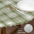 thumbnail image 3 of Sage Green Plaid Round Tablecloth, Fitted Table Cover with Elastic for 36"-44" Round Tables, Modern Art Checkered Farmhouse Table Cloth Outdoor Indoor Dinning Party Waterproof Tablecloths, 3 of 7