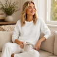 thumbnail image 5 of Only Moment Blue Lightweight Crochet Pullover Tops Crew Neck Cropped Sweater, Winter Clothing, Long Sleeve Dressy Top, Business Casual Outfit, Pullover Sweater, Early Fall Fashion L, 5 of 7