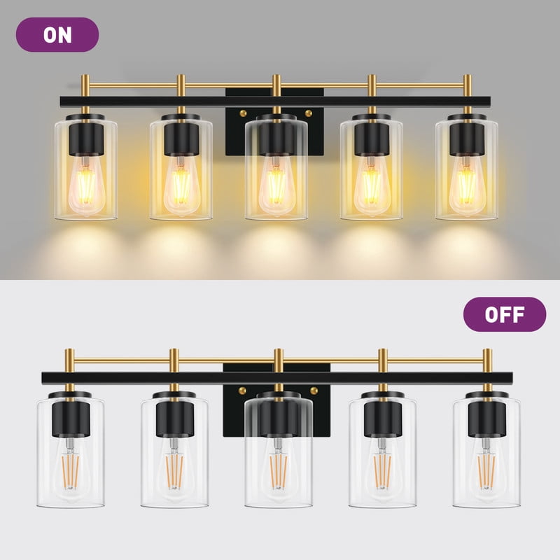 GCGAFUL Bathroom Vanity Light, 30.5 in. 5-Light Matte Black & Gold Modern Wall Sconce with Clear Glass Shade