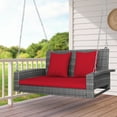 thumbnail image 5 of Costway 2-Person Patio PE Wicker Hanging Porch Swing Bench Chair with Cushion, 5 of 10
